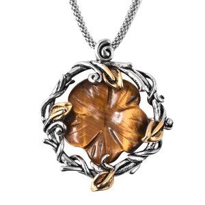 Tiger's Eye Pendant Gold Plated on Silver-tone